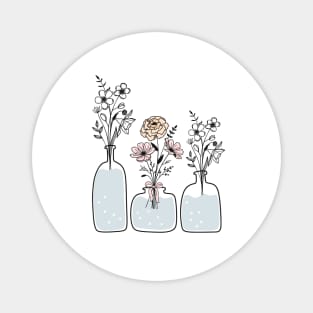 Floral Minimalist Boho Line Art, Boho Flower Vase, Boho Chic Gift, Modern Boho Style Magnet